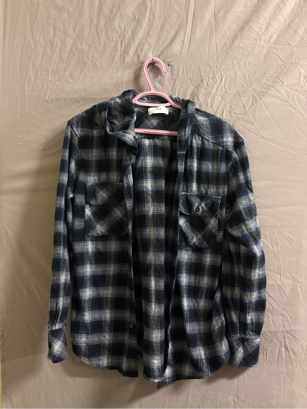 TNA Navy and Gray Plaid Button-Up Shirt